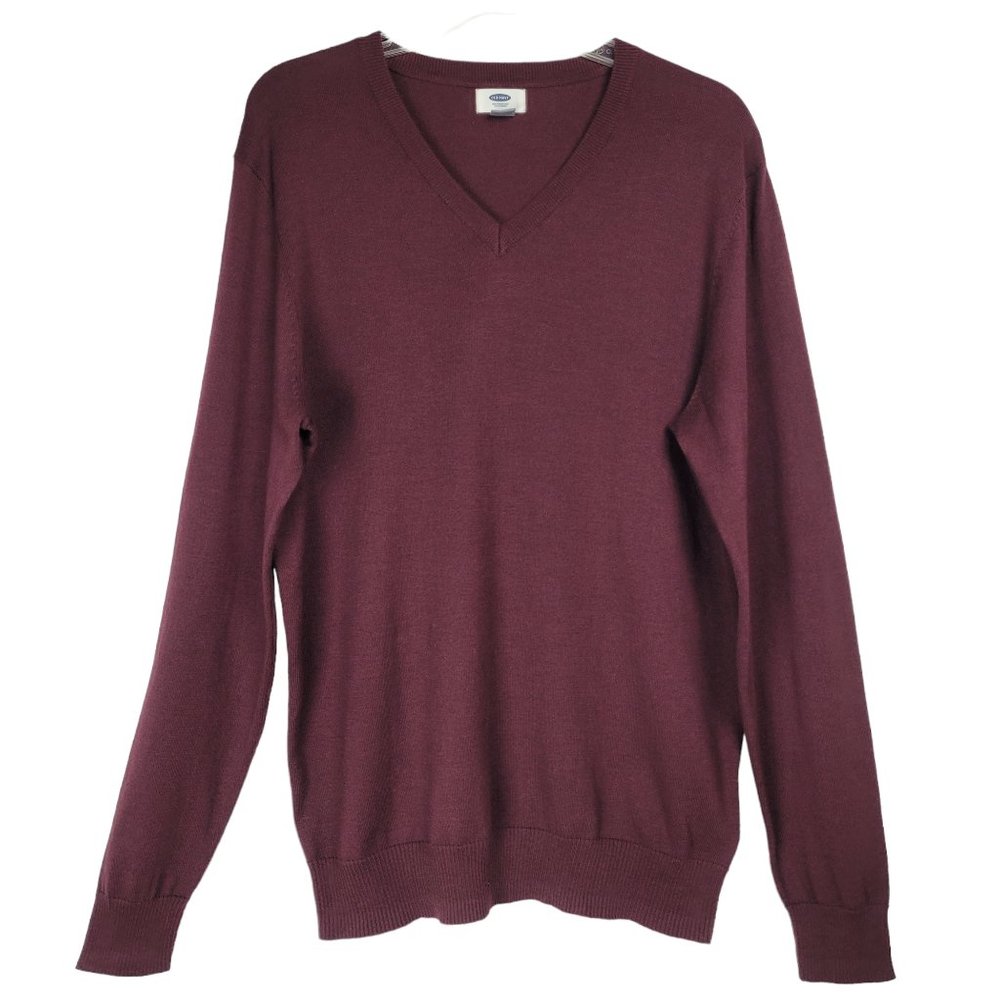 Old Navy Sweater Men's M Knit Pullover V Neck Ribbed Cuff & Hem Casual Cotton